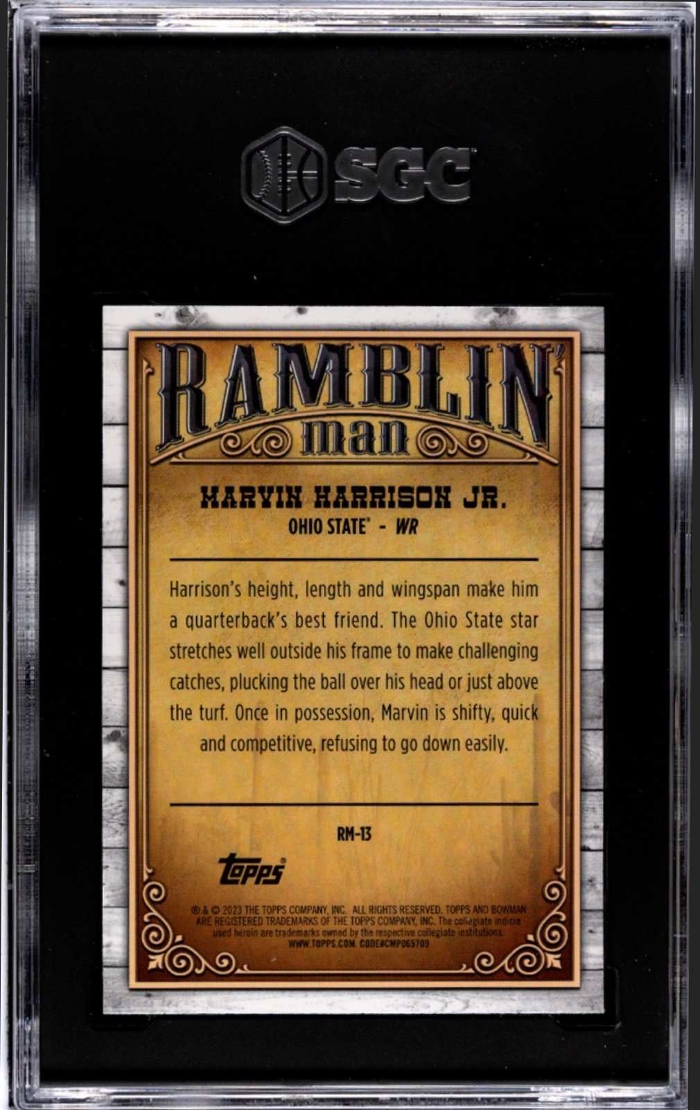 2023 BOWMAN U CHROME Marvin Harrison Jr. Ramblin' Man RC Buckeyes SGC 10 graded card