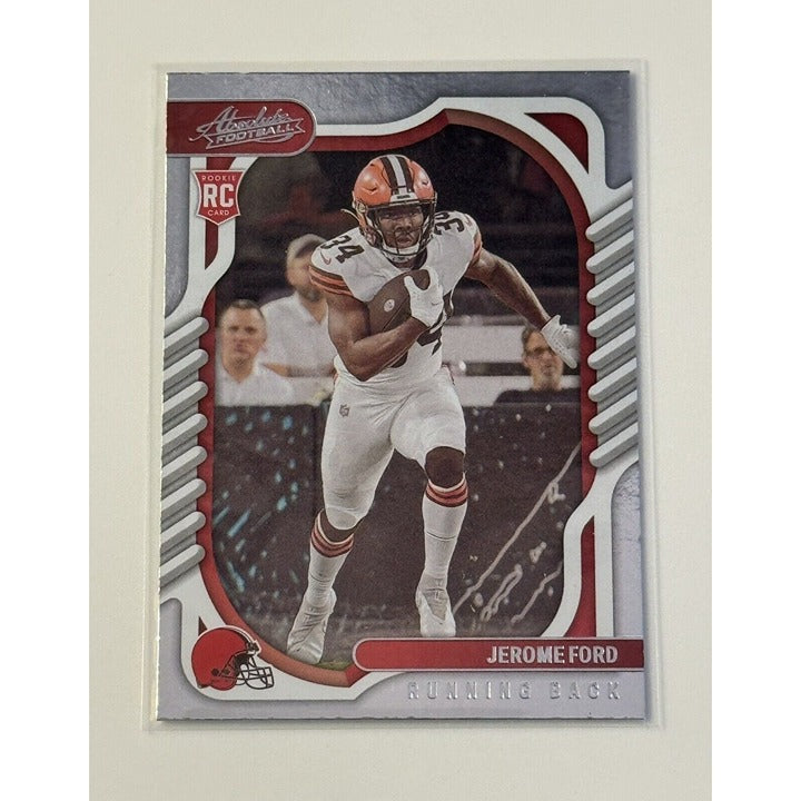 Jerome Ford RC Card 2022 Panini Absolute Cleveland Browns rookie football card number 171 red foil parallel