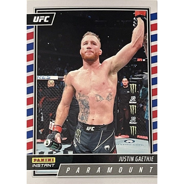 Justin Gaethje 2022 Panini Instant UFC Paramount MMA trading card #P13 SP limited 700