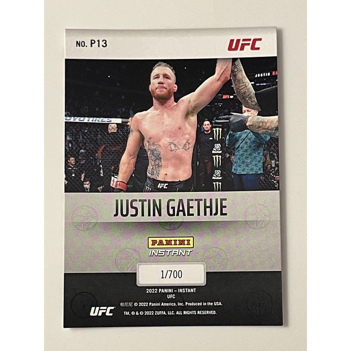 Justin Gaethje 2022 Panini Instant UFC Paramount MMA card #P13 limited edition 1 of 700