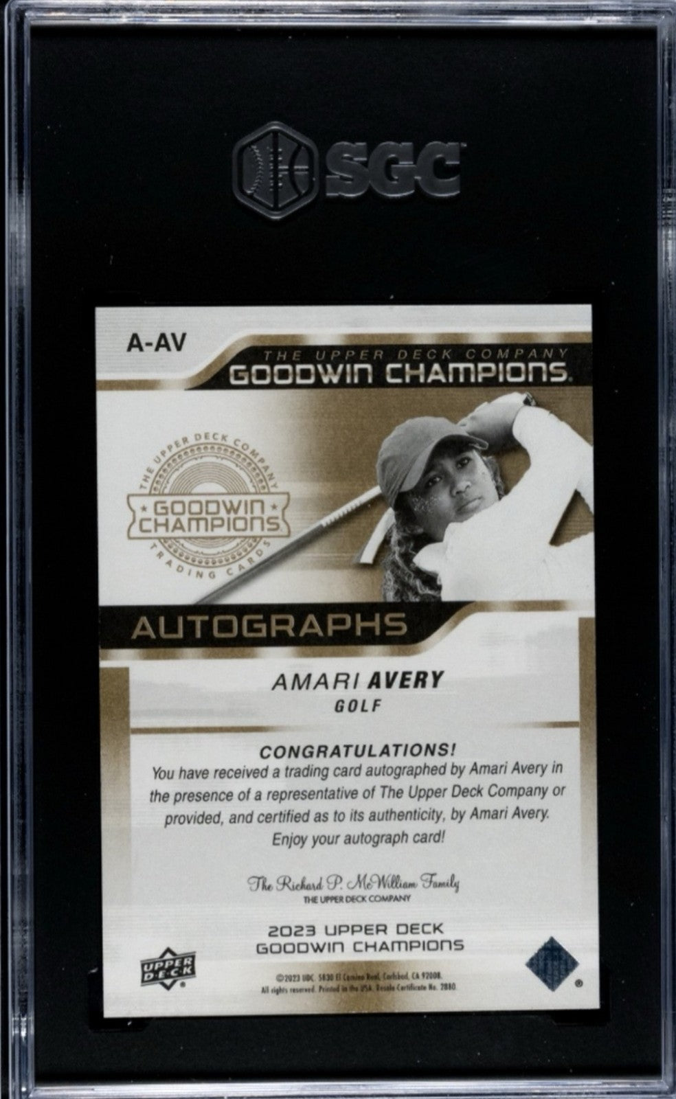 Amari Avery RC 2023 Upper Deck UD Goodwin Champions Rookie Golf Card #70 - SGC 9