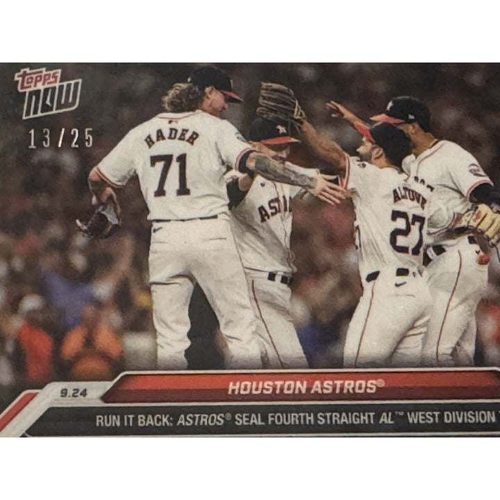 Limited edition Houston Astros 2024 Topps Now trading card 13/25 celebrating fourth straight playoff run