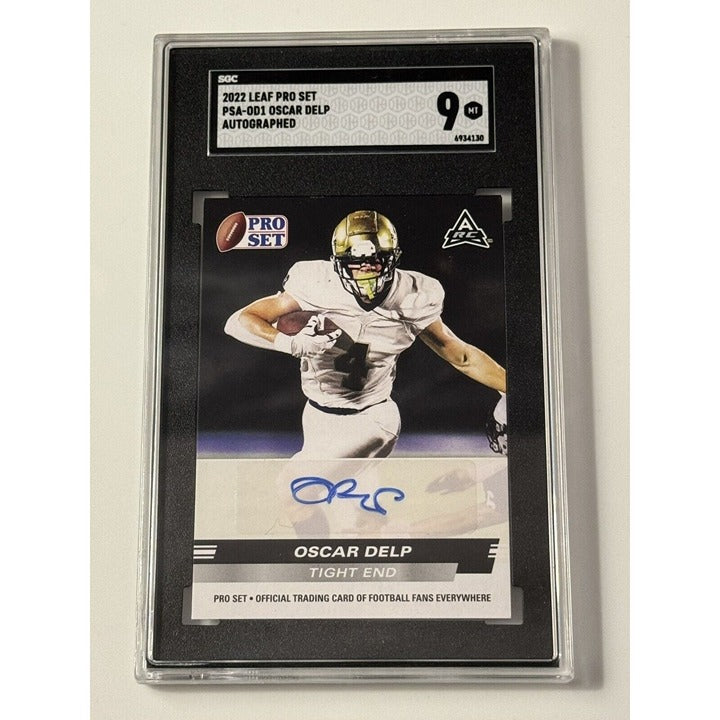 2022 Pro Set Leaf Oscar Delp RC Auto Football Card Next Man Up #PSA-OD1 - SGC 9