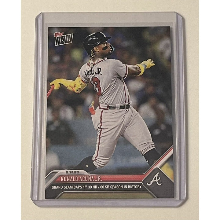 2023 Topps Now #791 1st Ever To 30 Homer 60 Stolen Base Ronald Acuna Jr. In Hand
