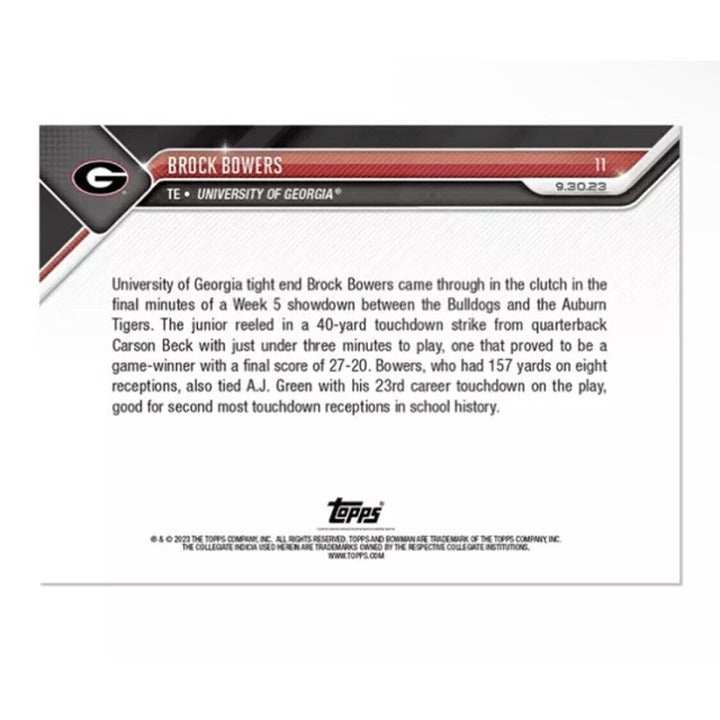 2023 Brock Bowers RC Topps Now Bowman U Georgia Bulldogs football trading card