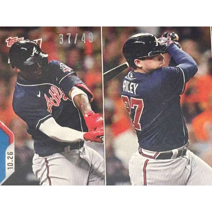 2021 Topps Now Atlanta Braves World Series card featuring three players in action