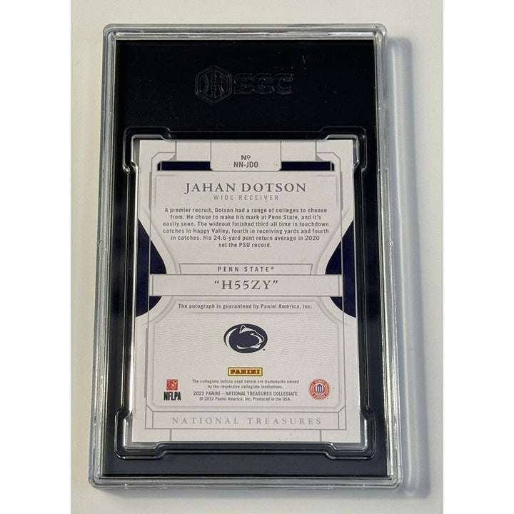 2022 Panini National Treasures Jahan Dotson signed rookie football card graded 9, serial numbered 44/49