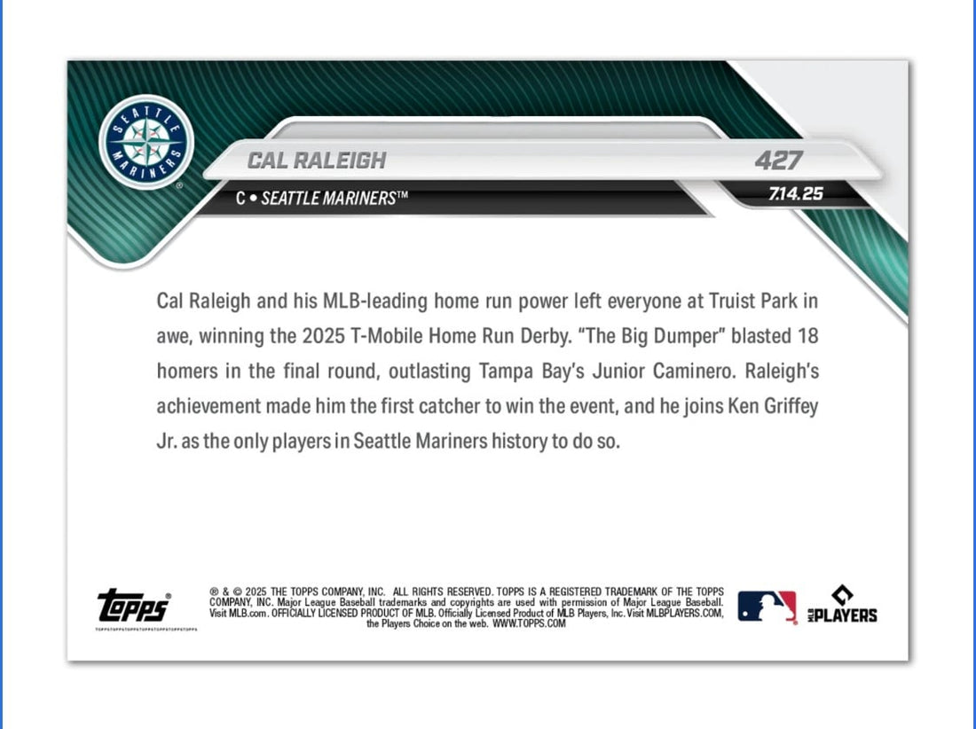 Cal Raleigh MLB Seattle Mariners 2025 Topps Now HR Derby Champion card