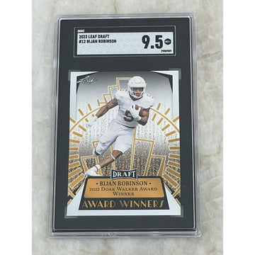 Bijan Robinson RC 2023 Leaf Draft #12 Rookie Texas/Falcons Award Winners SGC 9.5