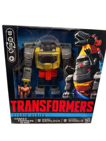 New-sealed Transformers Studio Series Grimlock and Wheelie figure collector set in display packaging