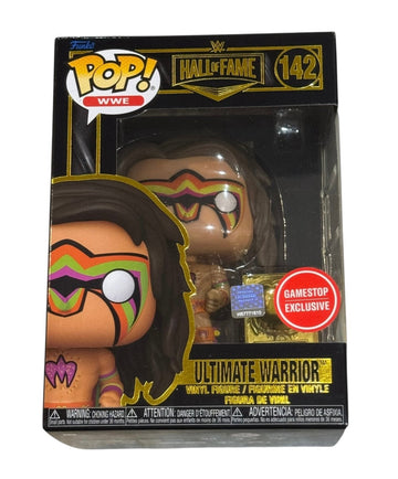 Funko Pop WWE Ultimate Warrior Hall of Fame figure #142 in sealed GameStop exclusive packaging with hologram
