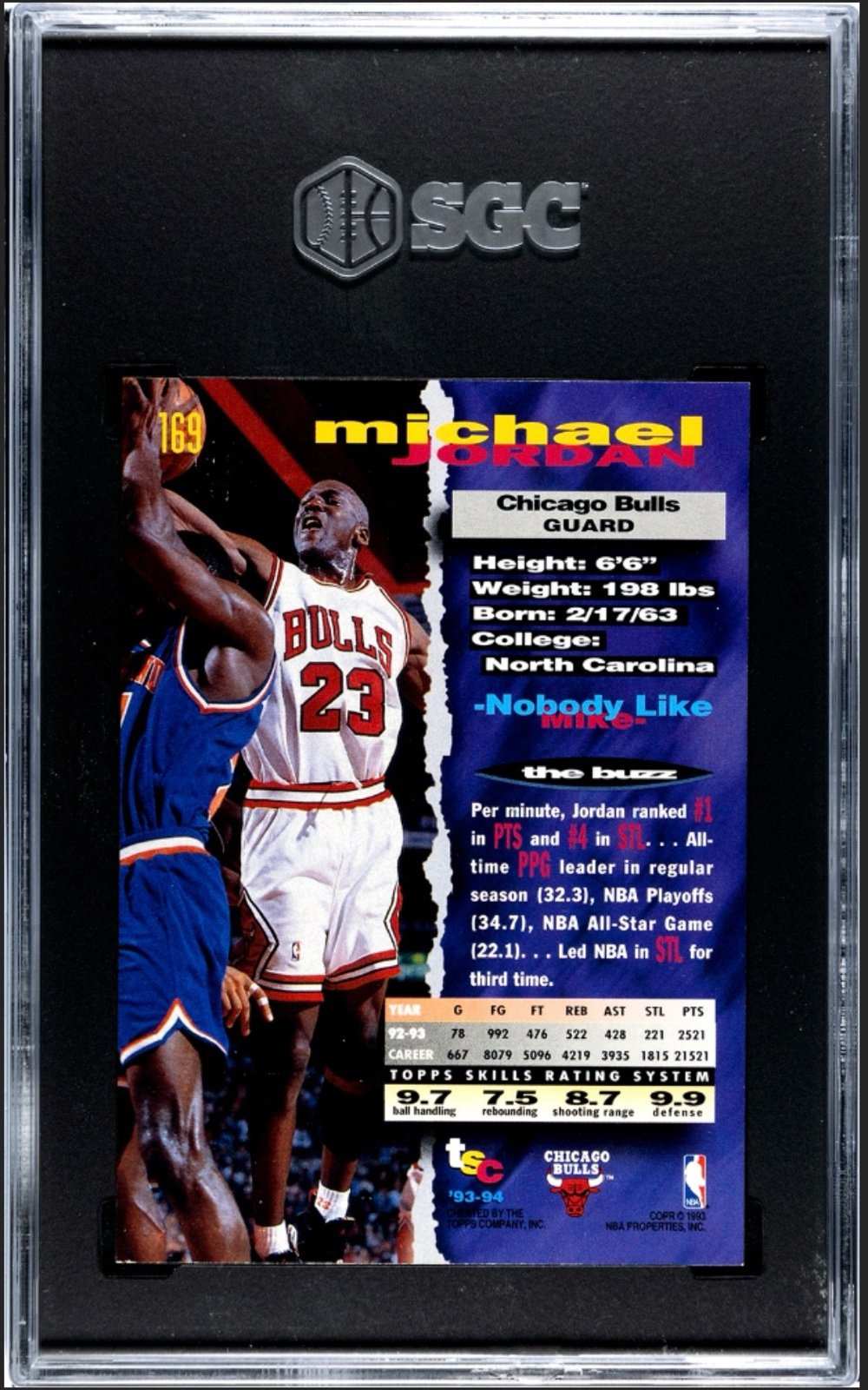 1993-94 TOPPS Stadium Club Michael Jordan NBA Bulls card graded SGC 9