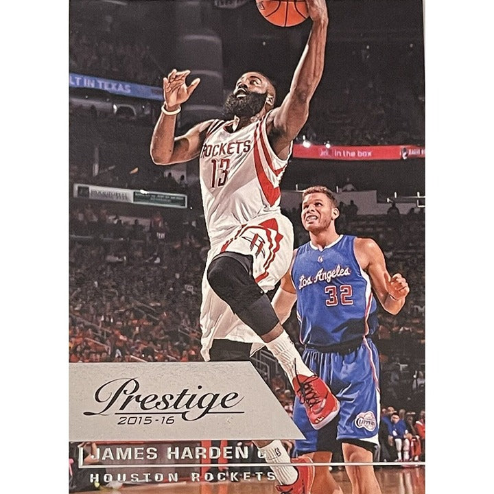 James Harden 2015-16 Panini Prestige NBA basketball card #188 Houston Rockets action shot
