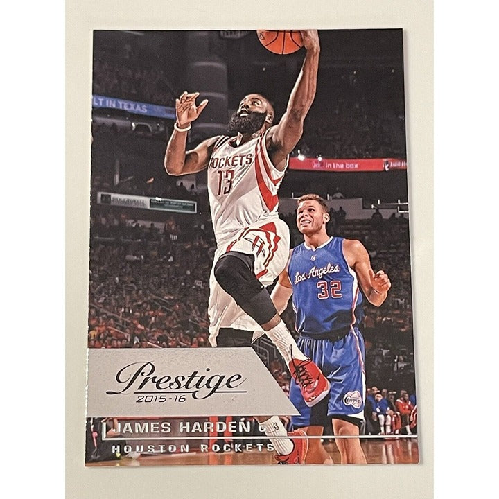James Harden 2015-16 Panini Prestige NBA basketball card #188 Houston Rockets action shot