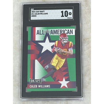 Caleb Williams 2023 Leaf Draft #11 Green Parallel Leaf Card - USC Trojans SGC 10
