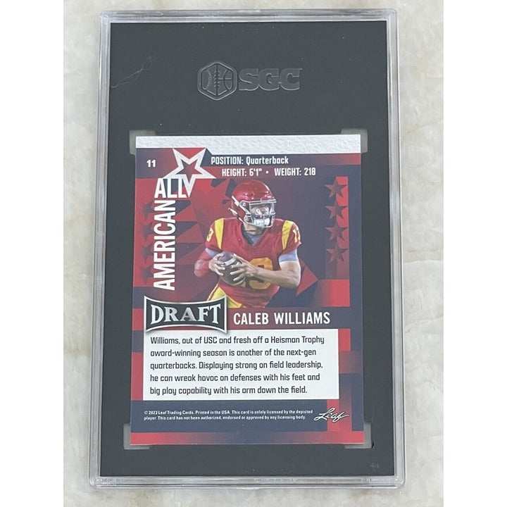 Caleb Williams 2023 Leaf Draft #11 Green Parallel rookie card graded SGC 10 in protective case