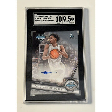Zaccharie Risacher RC Auto 2023-24 Bowman U 1st Rookie NBA Hawks 1st Pic SGC 9.5