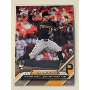 Paul Skenes RC 2024 Topps Now Pittsburgh Pirates rookie baseball card with 45-plus punchouts