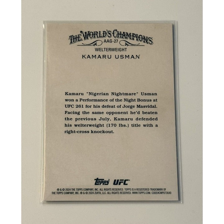 Kamaru Usman 2024 Topps Chrome UFC silver refractor trading card back view