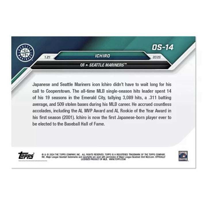 2024 Topps Now Ichiro Suzuki Hall of Fame baseball card Mariners ON-HAND collector's item