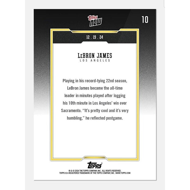 LeBron James 2024-25 Topps Now King All-Time Leader Minutes Played collectible card
