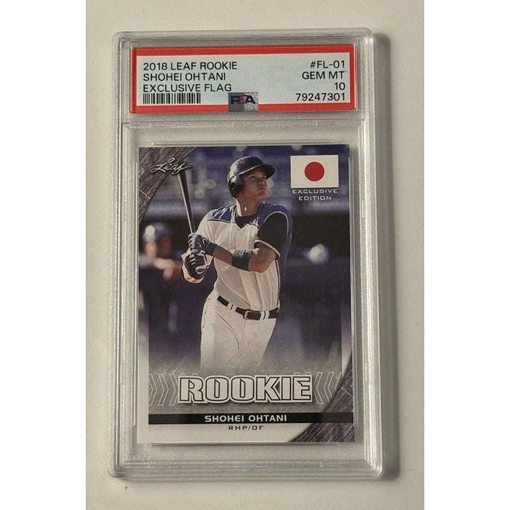 Shohei Ohtani 2018 Leaf Rookie Exclusive Flag PSA 10 GEM MINT baseball card in protective case