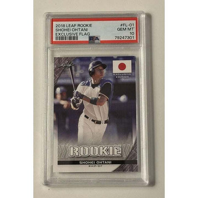 Shohei Ohtani 2018 Leaf Rookie Exclusive Flag PSA 10 GEM MINT baseball card in protective case