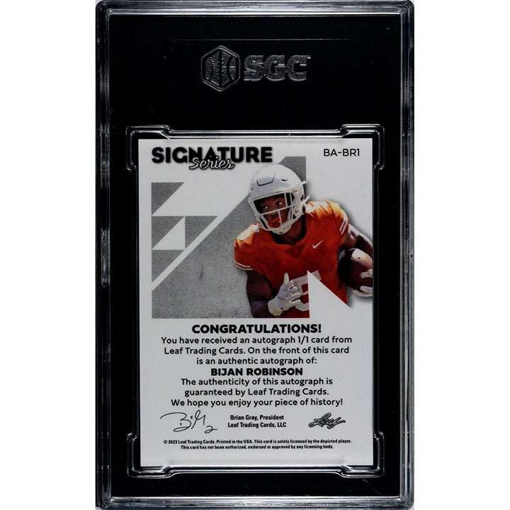 2023 Leaf Signature Series Bijan Robinson 1/1 autographed rookie card graded SGC 9.5 with orange pixel art design