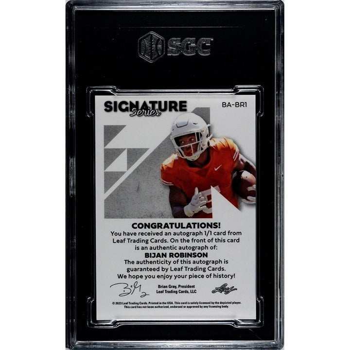 2023 Leaf Signature Series Bijan Robinson 1/1 autographed rookie card graded SGC 9.5 with orange pixel art design
