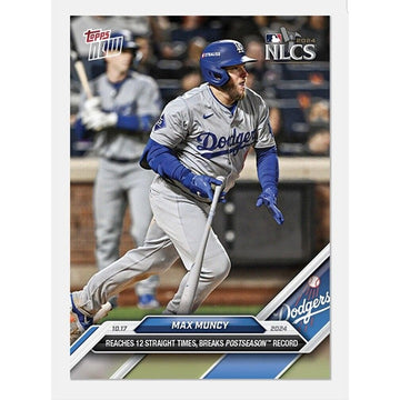2024 Max Muncy baseball trading card from Topps Now featuring LA Dodgers NLCS postseason record image