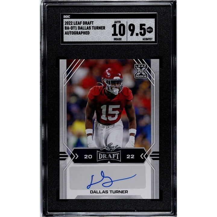 Dallas Turner RC Auto Alabama Crimson Tide 2022 Leaf Draft Autographs Red SGC 10