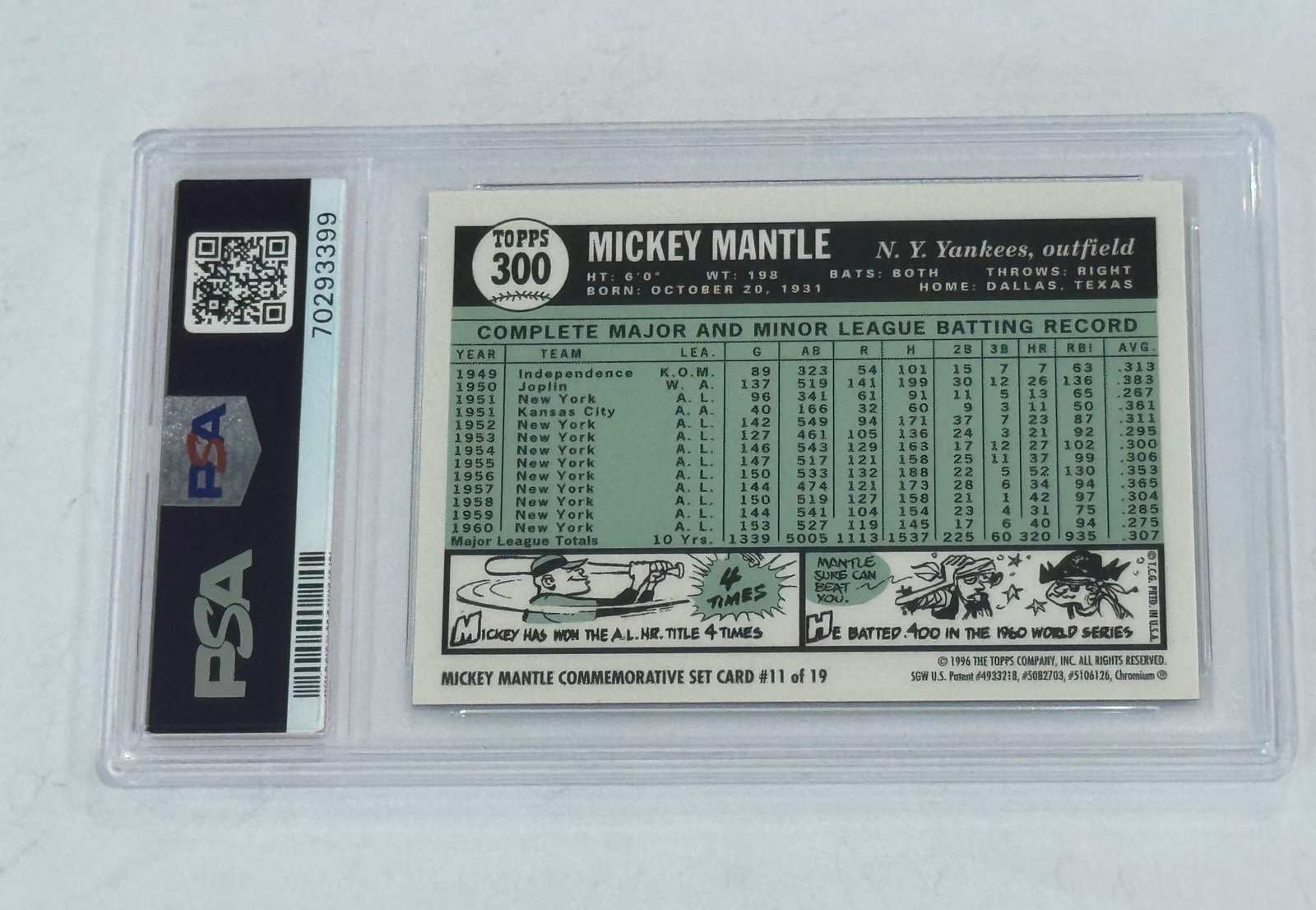 1996 Topps Mantle Finest 1961 Reprint baseball card PSA 7 NY Yankees collectible