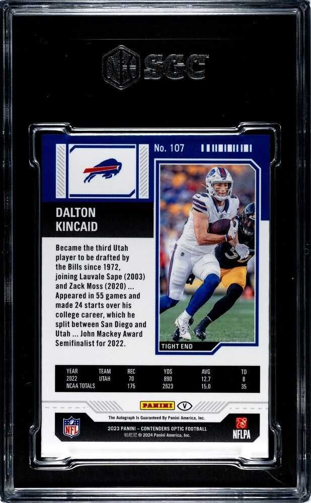 2023 Panini Contenders Optic Dalton Kincaid rookie card with autograph and SGC 9 grading