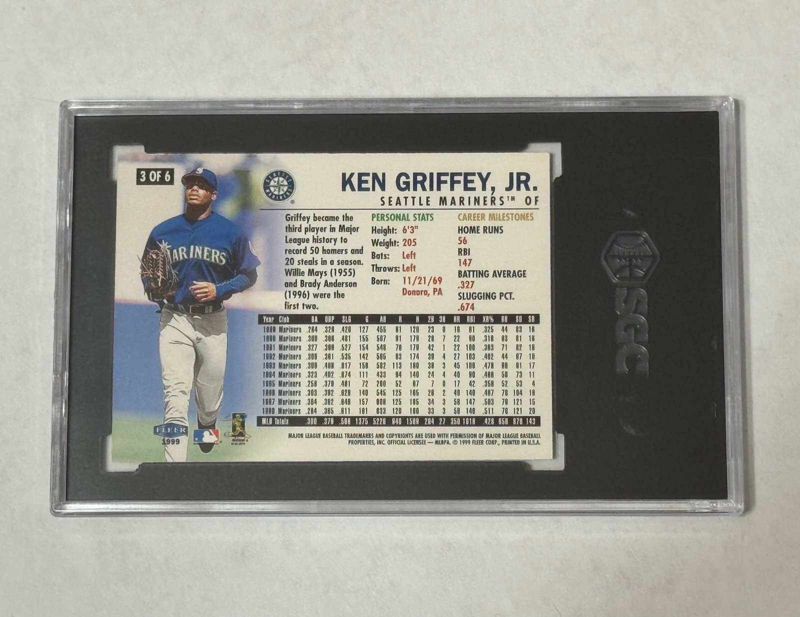 Ken Griffey Jr 1999 Fleer Tradition #3 baseball card graded SGC 8.5 NM-MT+ Seattle Mariners Hall of Fame collectible