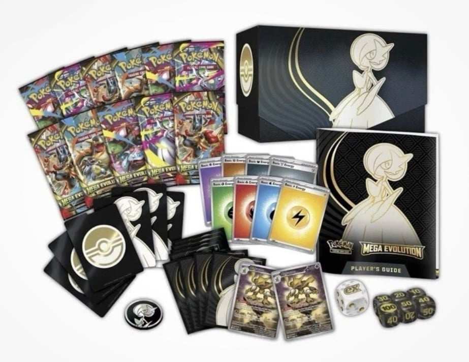 Pokémon TCG Mega Evolution Elite Trainer Box with Mega Gardevoir EX cards and accessories sealed new