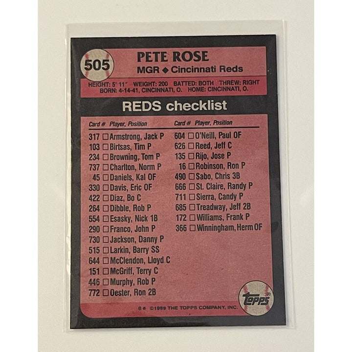 1989 Topps Baseball Pete Rose Cincinnati Reds vintage card #505 pink parallel manager card