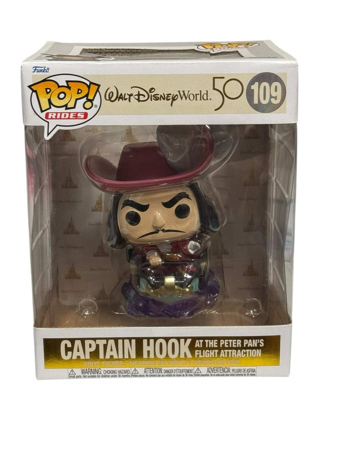 Funko Pop Rides Captain Hook #109 Disney World 50th Anniversary collectible figurine in original packaging