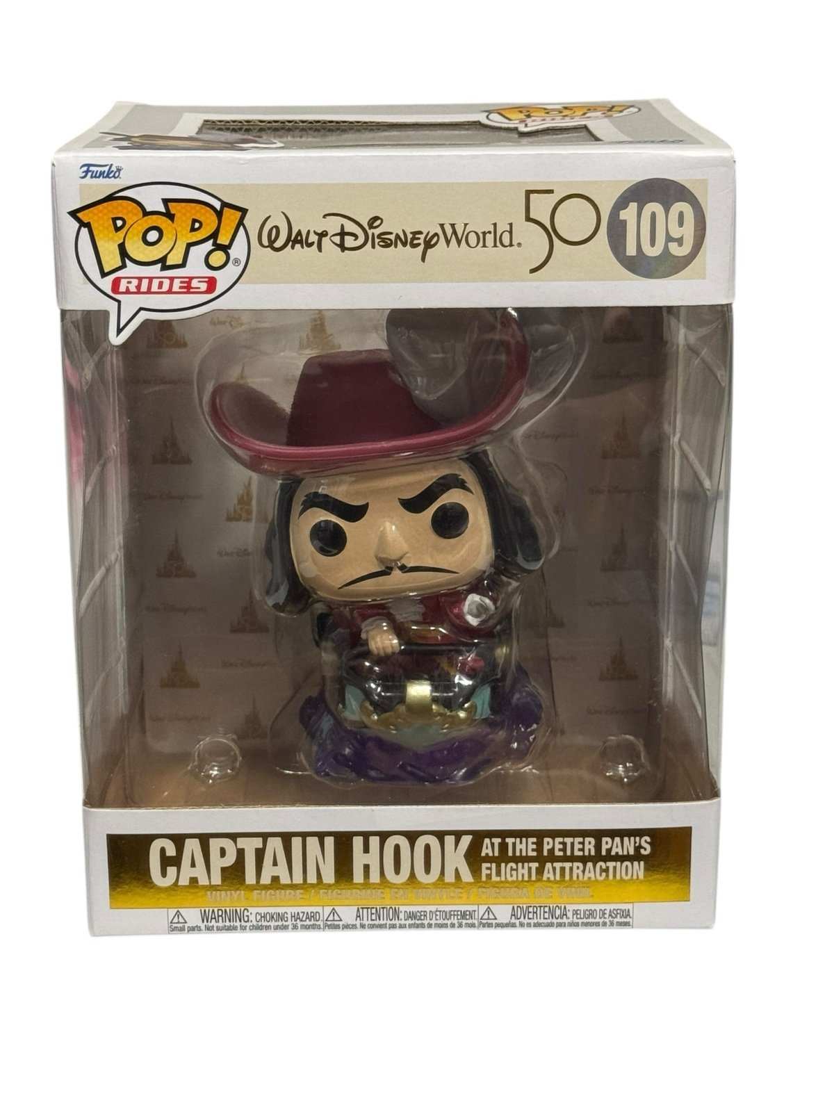 Funko Pop Rides Captain Hook #109 Disney World 50th Anniversary collectible figurine in original packaging
