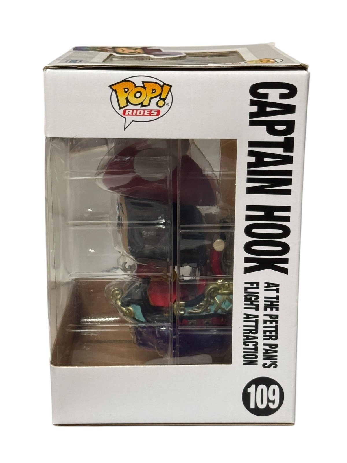 Funko Pop Rides Captain Hook riding Peter Pan’s Flight attraction collectible box