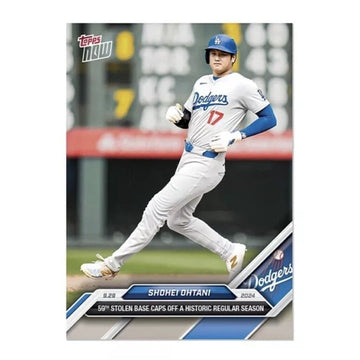Shohei Ohtani 2024 Topps Now MLB Dodgers baseball card number 779 showing 59th stolen base achievement