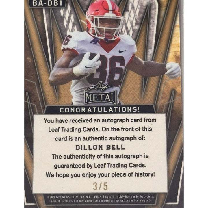 2024 Leaf Metal Dillon Bell RC autograph card Georgia Bulldogs SEC Champs limited edition