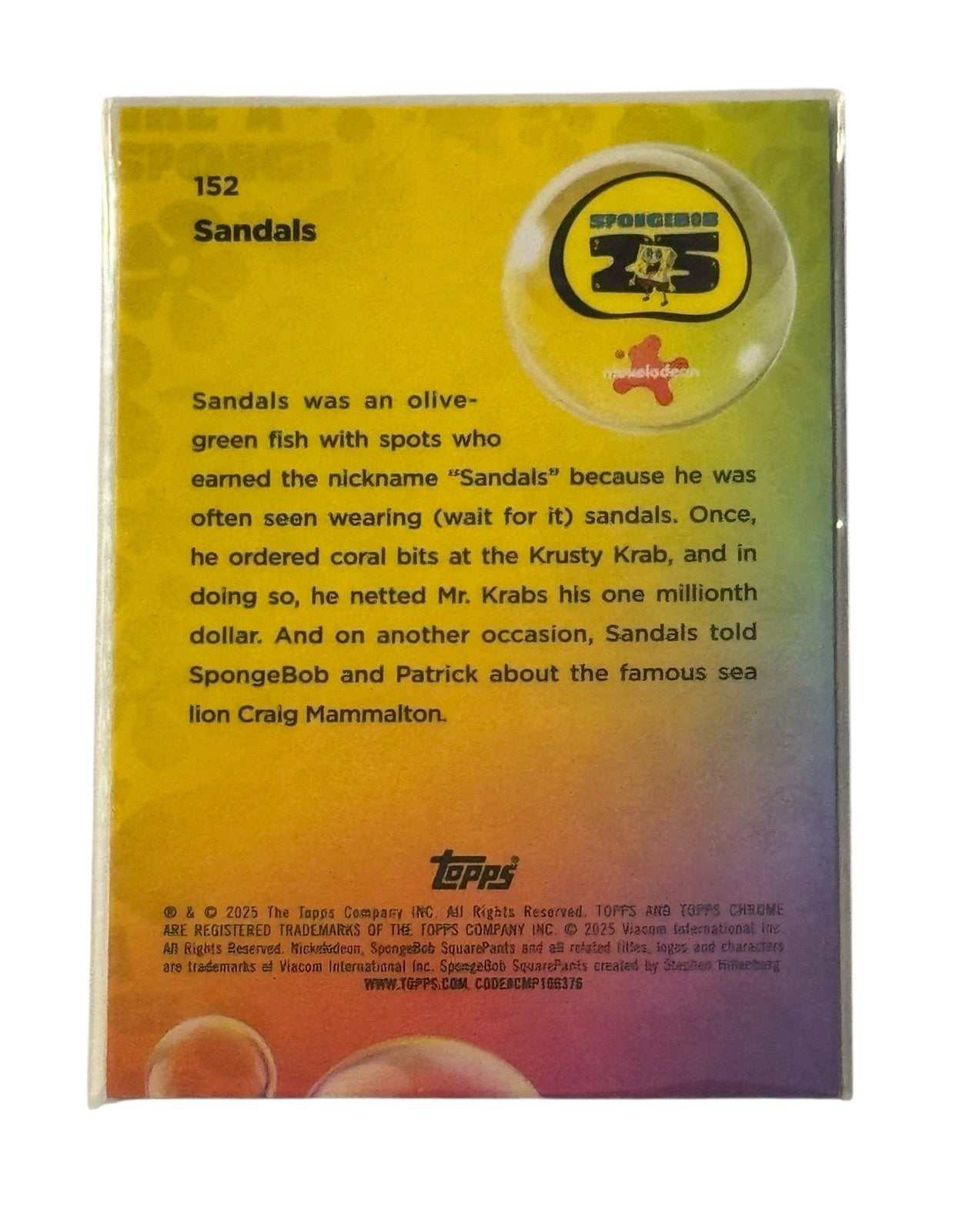 Topps Chrome SpongeBob 25th Anniversary Sandals #152 trading card near mint condition back view