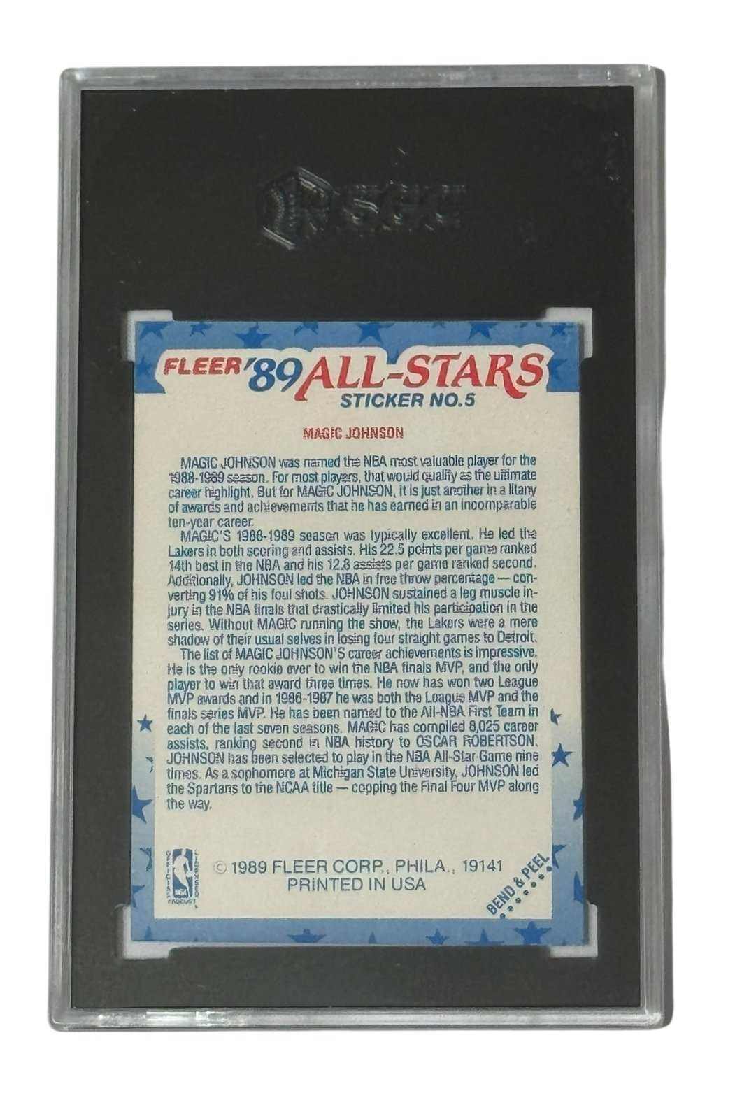 Magic Johnson 1989-90 Fleer All-Stars NBA Lakers sticker graded SGC 8 NM-MT in protective slab