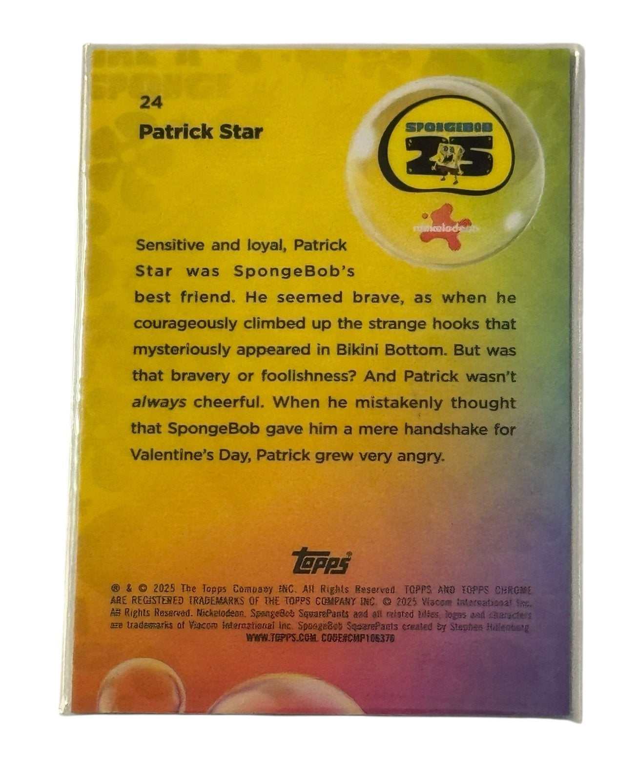 2025 Topps Chrome SpongeBob 25th Anniversary Patrick Star trading card back view