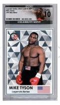 Limited edition Mike Tyson Legends Series 2023 silver proof sports trading card with USA flag