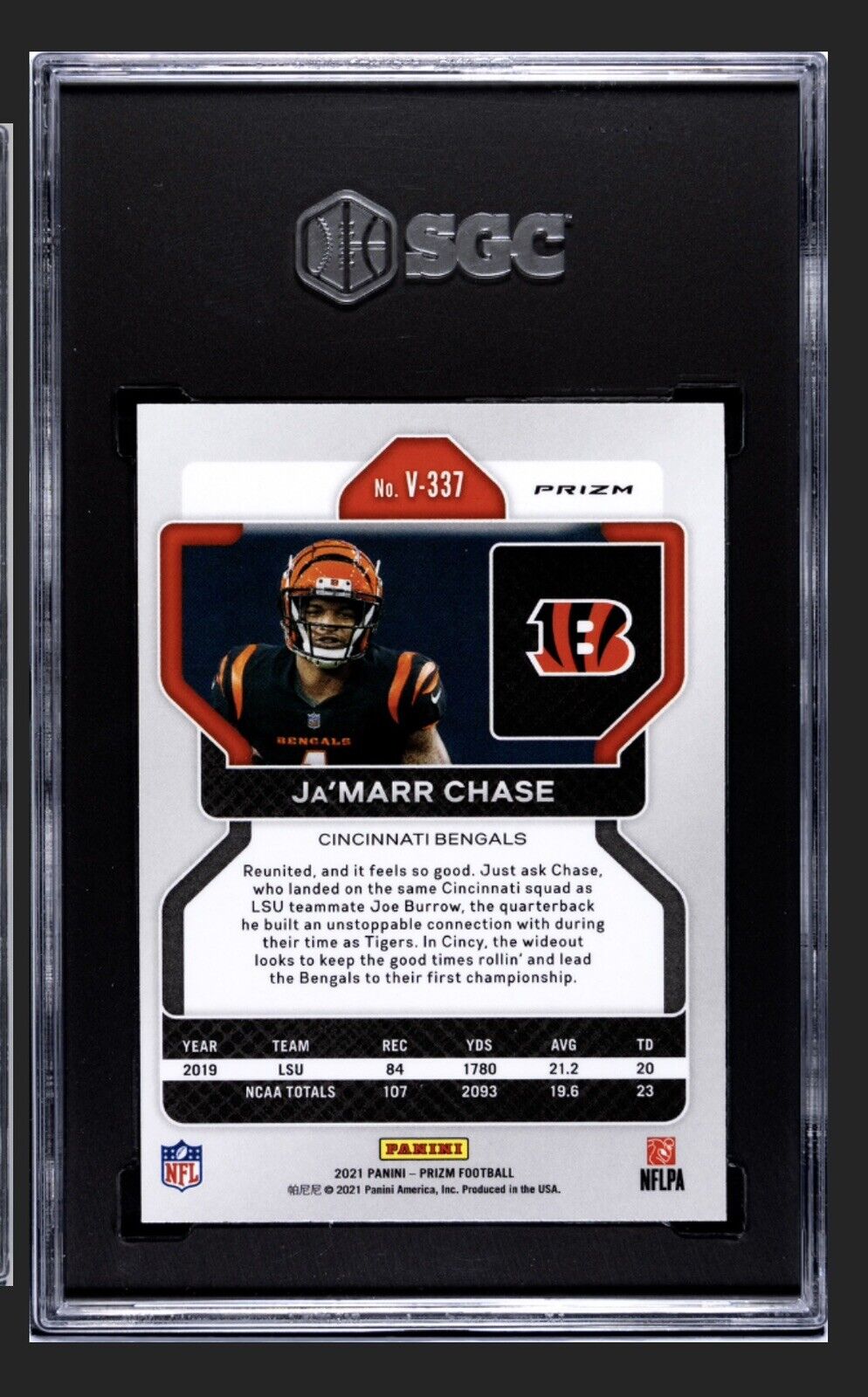 Ja'Marr Chase RC 2021 Panini Prizm Silver Variation Bengals card graded SGC 9.5 in protective case