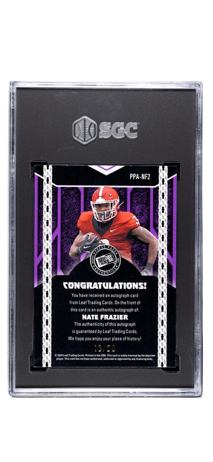 13/20* Nate Frazier RC Auto 2024 Leaf PRESS Purple Shimmer PPA-NF2 UGA SGC 9.5