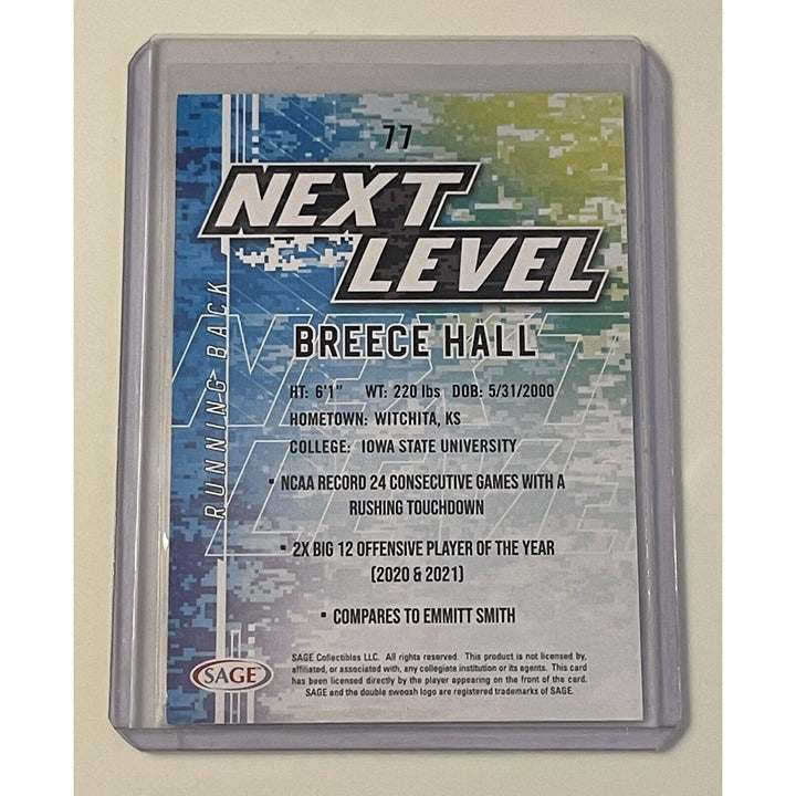 2022 SAGE High Series Red Breece Hall Rookie Next Level Jets football card in protective sleeve