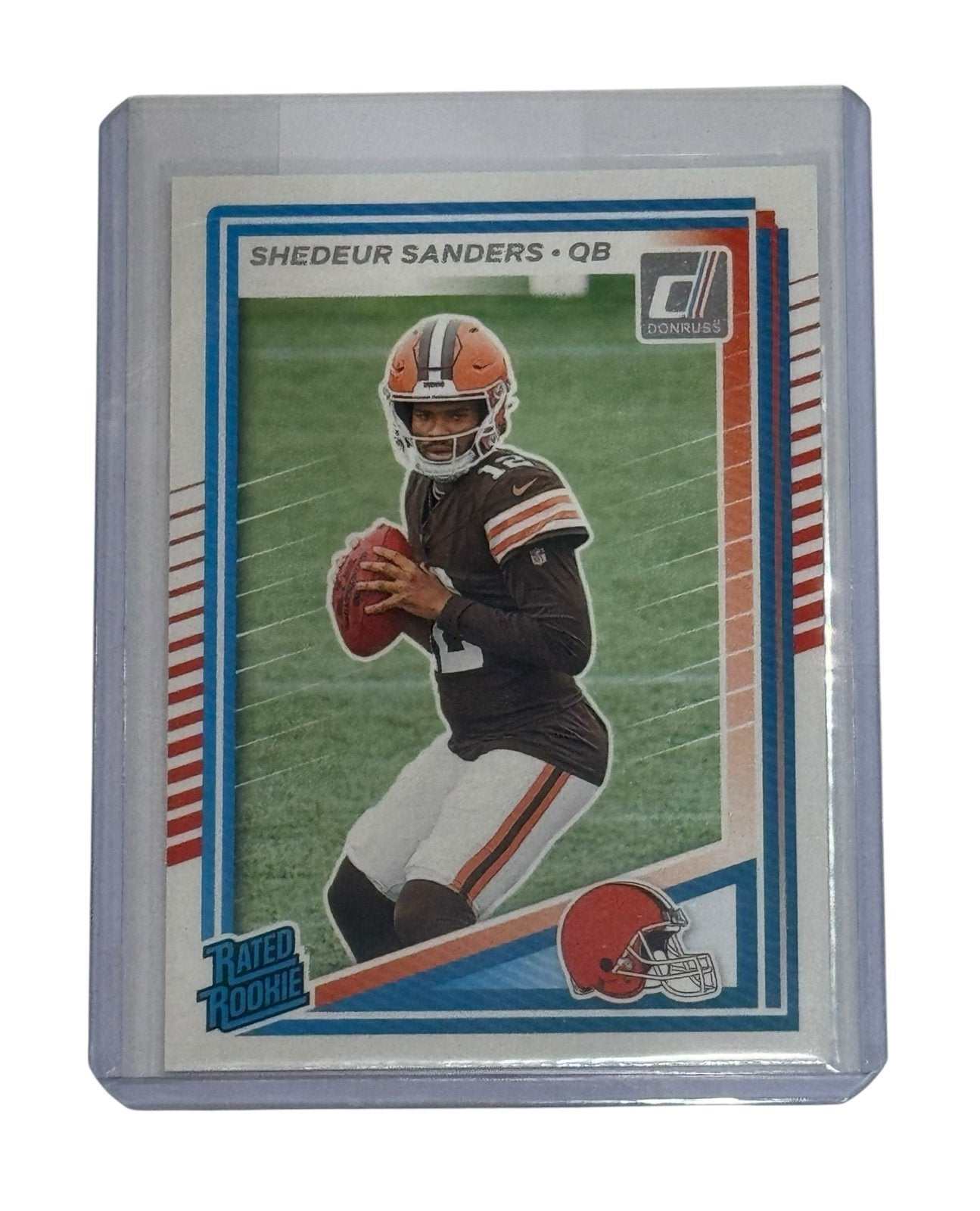 Shedeur Sanders RC 2025 Donruss Rated Rookie Cleveland Browns QB football card #306 in protective case