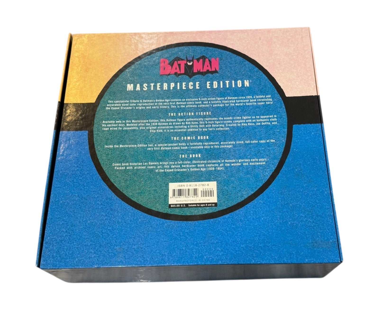 Vintage 1999 Batman Masterpiece Edition collector box with 9-inch Batman figure, comic reprint, and hardcover book